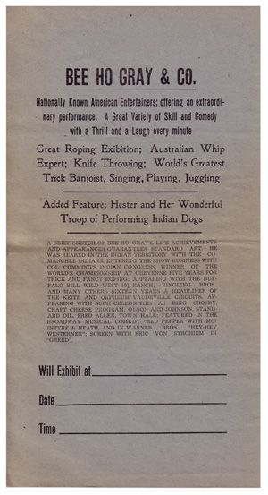 Bee Ho Gray Playbill which mentions "Hey! Hey! Westerner"